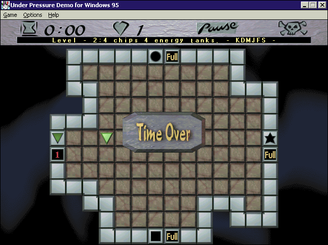 Under Pressure (Windows) screenshot: All levels are timed. They each have a password so that the player can restart at that level