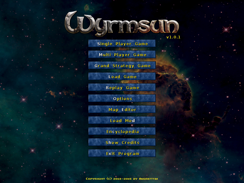 Wyrmsun (Windows) screenshot: Main menu screen.