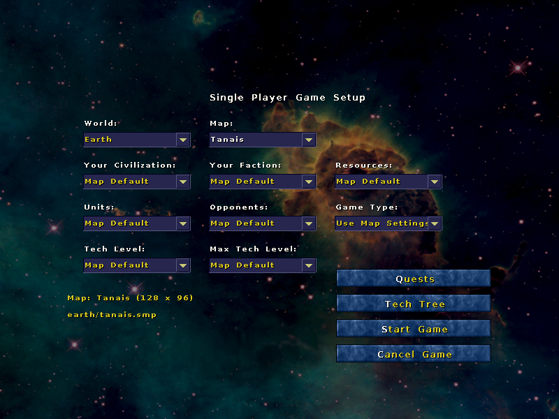 Wyrmsun (Windows) screenshot: Single player game setup.