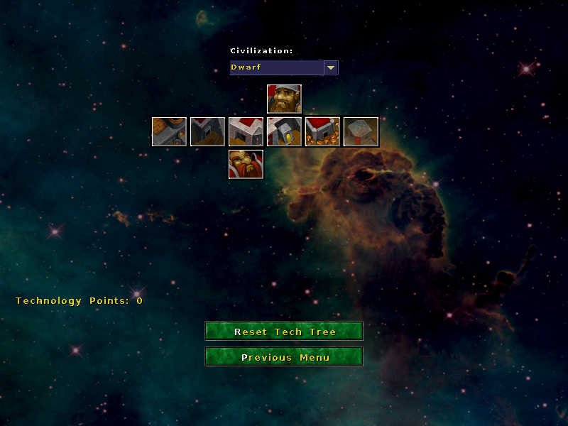 Wyrmsun (Windows) screenshot: Here you can unlock new technologies, provided you have technology points to spend.