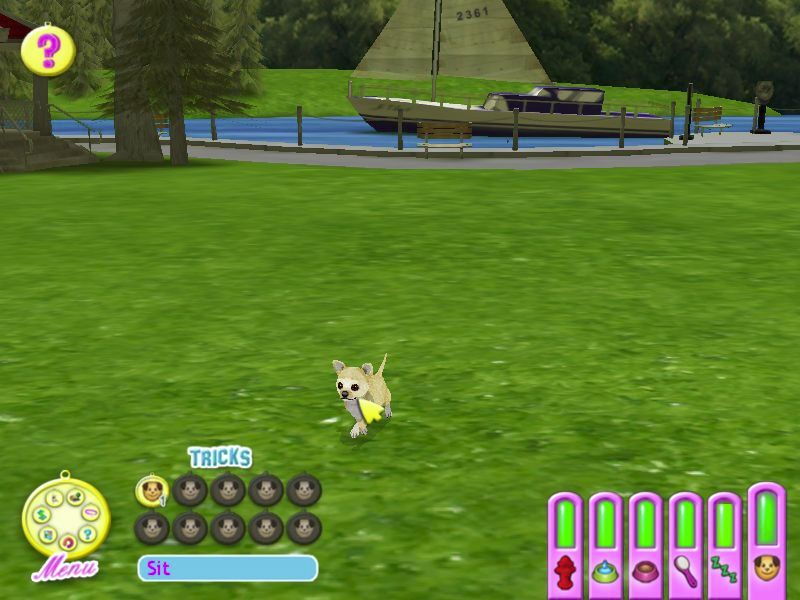 Hollywood Pets (Windows) screenshot: The puppy can run freely in the park, the player does not get to call or control it other than to practice tricks