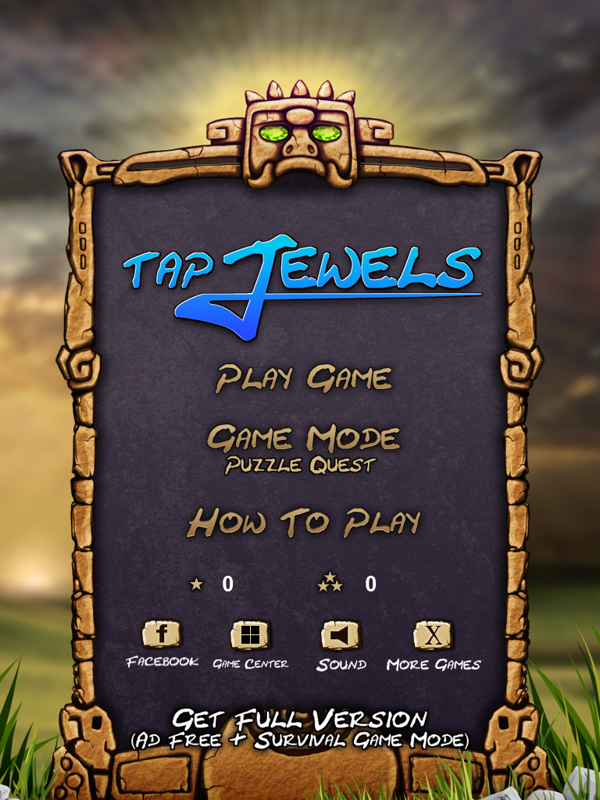 Tap Jewels (iPad) screenshot: Title and main menu