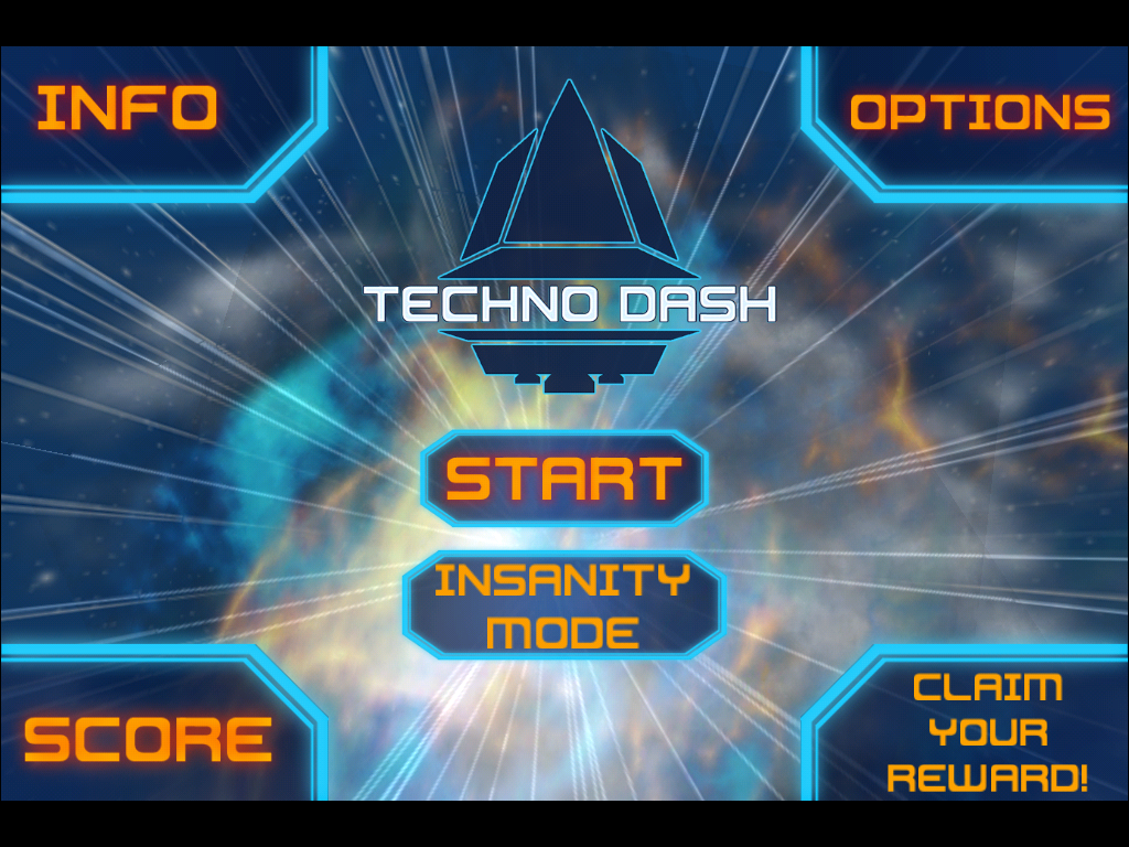 Techno Dash (iPad) screenshot: Title and main menu
