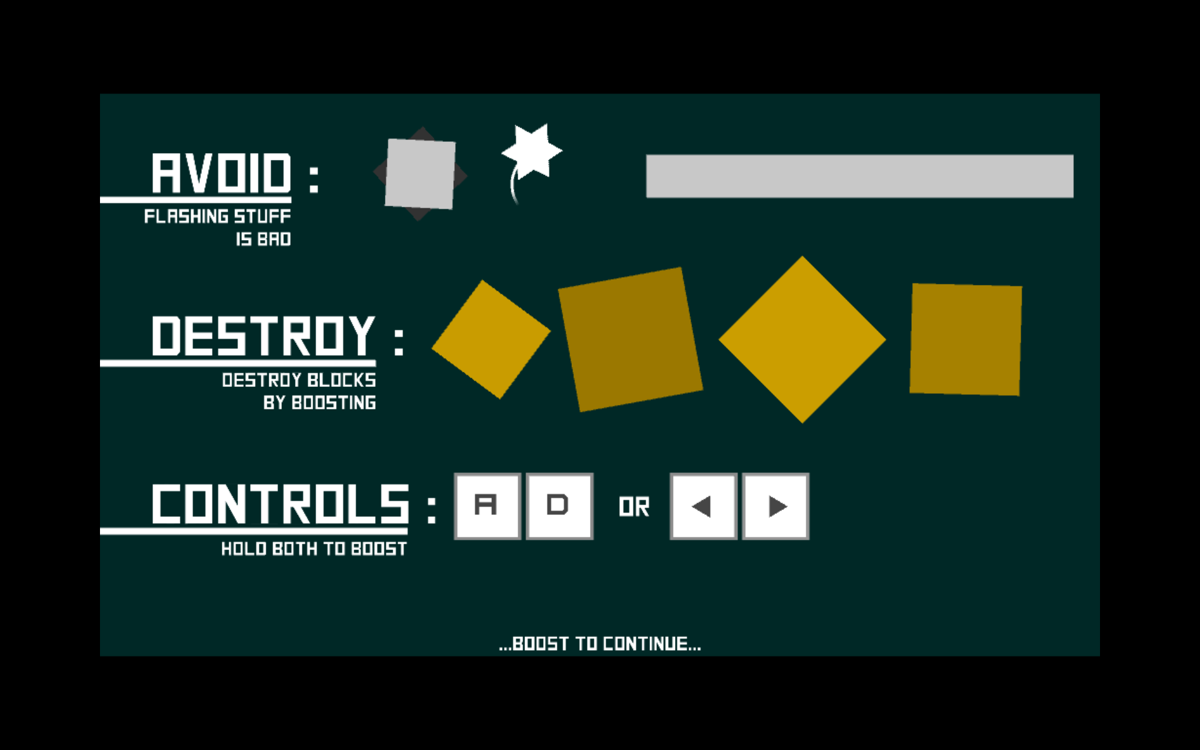 Cluster (Windows) screenshot: How to play. Flashing objects are fatal. Blocks are fatal if run into at normal speed (while not boosting)