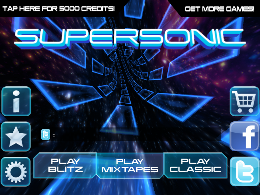 Supersonic (iPad) screenshot: Title and main menu
