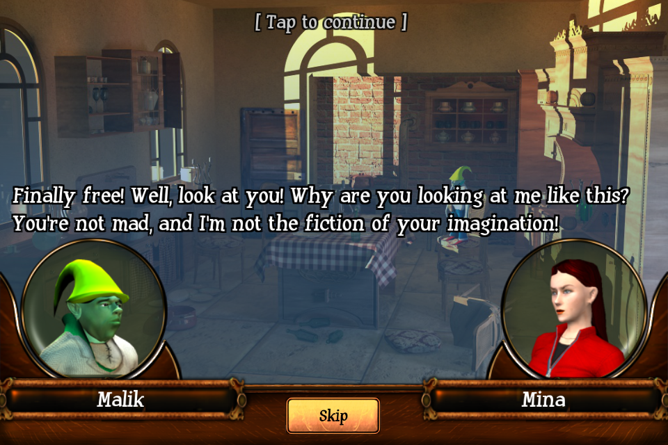 Tales from the Dragon Mountain: The Strix (iPhone) screenshot: Having a conversation with the recently freed Malik