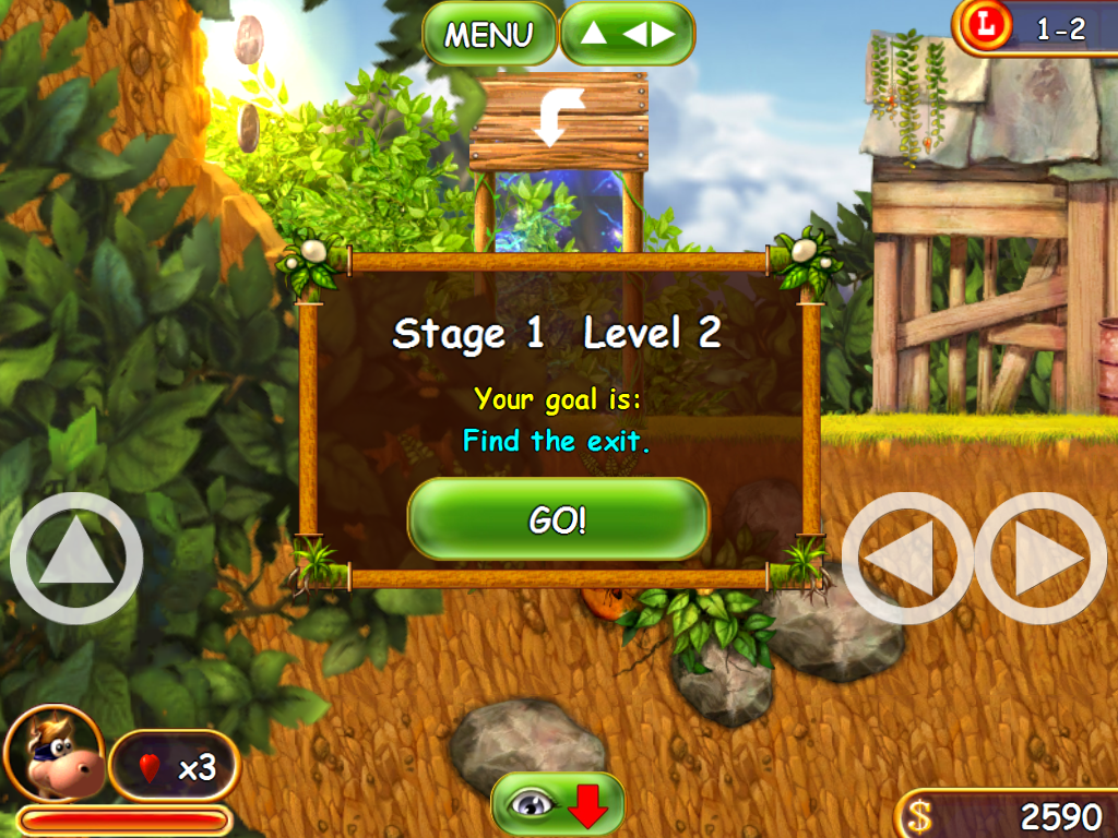 Supercow (iPad) screenshot: Starting stage 1, level 2