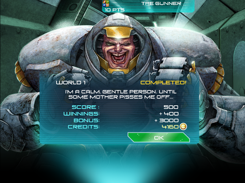 Soldier Vs Aliens (iPad) screenshot: The after-mission stats