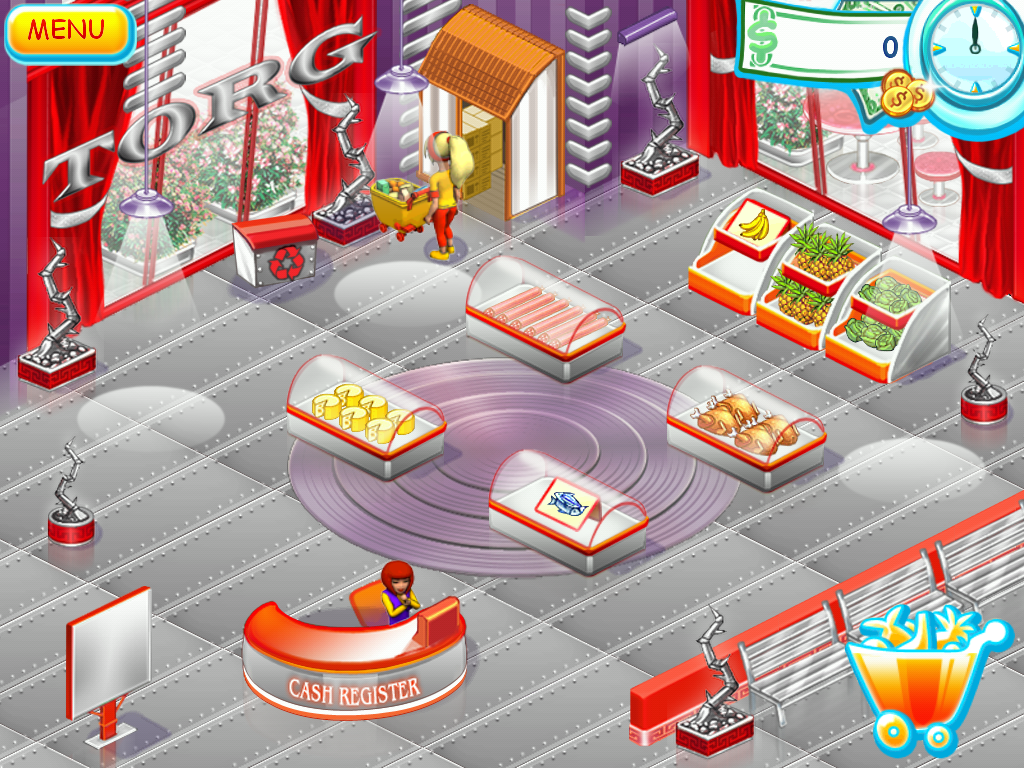 Supermarket Mania (iPad) screenshot: I need to put some fish in the fish case