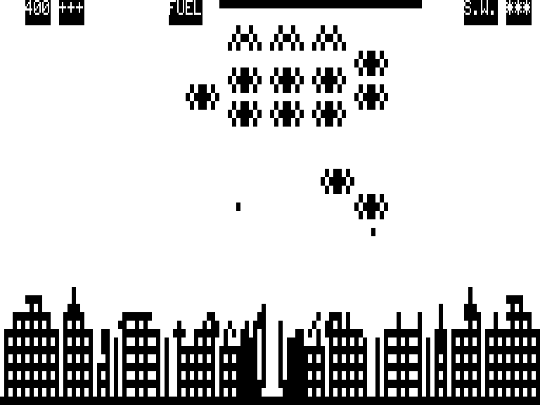 Space Attack (TRS-80) screenshot: Getting killed