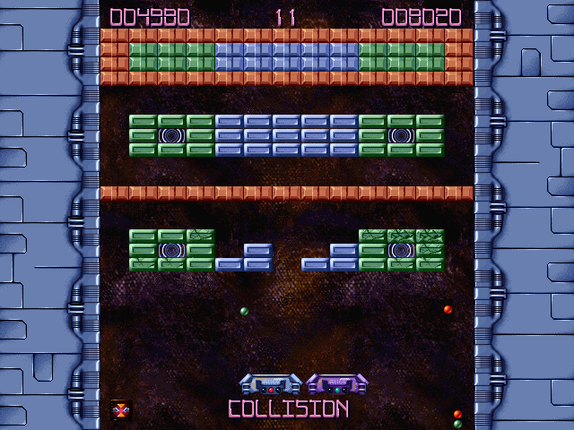 Brick Blaster (Windows) screenshot: Collision mode lets the paddles jostle each other