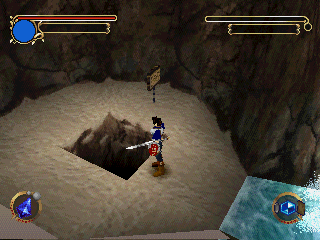 Brightis (PlayStation) screenshot: The entrance to the first optional dungeon, hidden behind a waterfall in Elsard