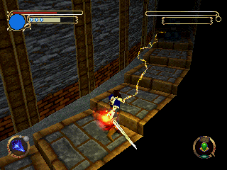 Brightis (PlayStation) screenshot: A trap in the fourth dungeon that shows off the game's lighting system