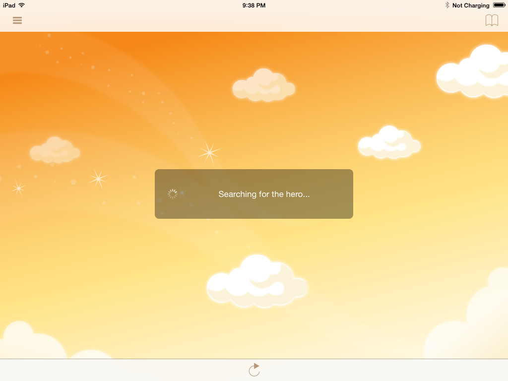 Godville (iPad) screenshot: Searching for the hero