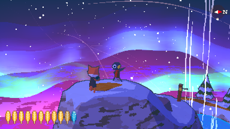 A Short Hike (Windows) screenshot: If you help this fox by lending him a few of your feathers, you can meet him at the top and pose for a picture.