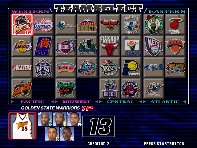 Virtua NBA (Arcade) screenshot: Team selection