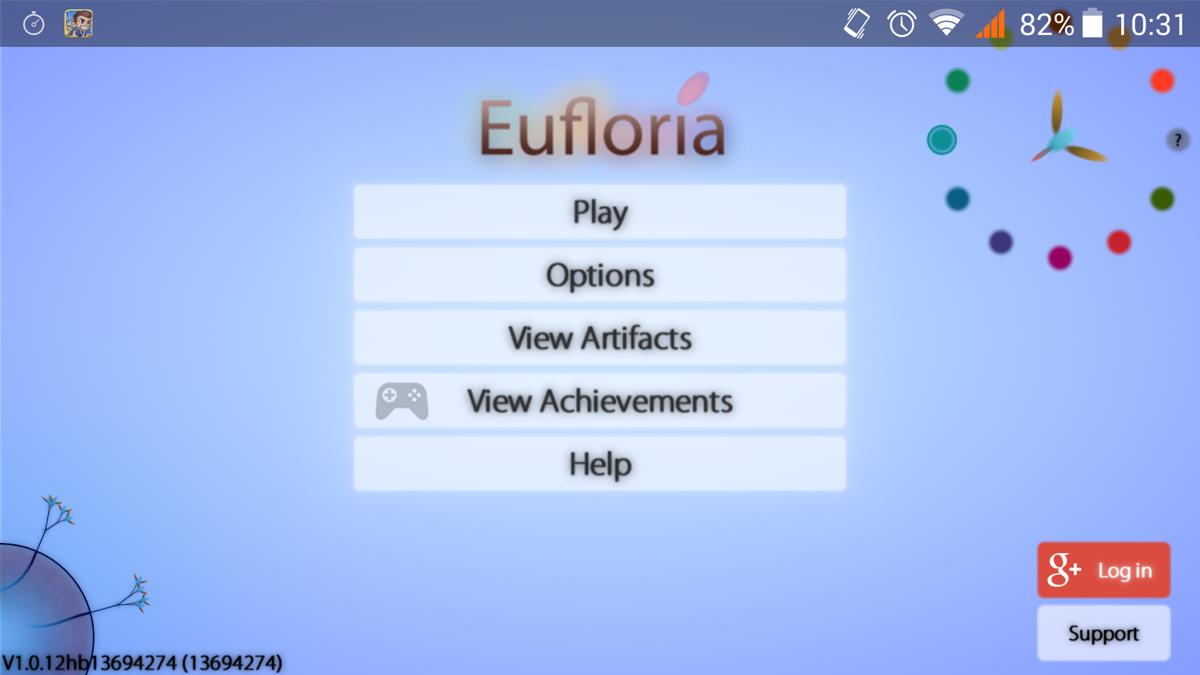 Eufloria HD (Android) screenshot: Main menu