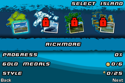 Powerboat Challenge (iPhone) screenshot: Island selection