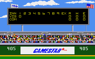 Championship Baseball (Atari ST) screenshot: Scoreboard in the first inning...
