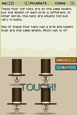 Professor Layton and the Curious Village (Nintendo DS) screenshot: Another fairly easy puzzle