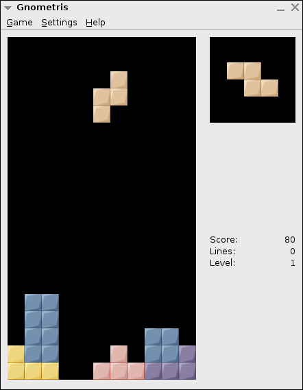 Quadrapassel (Linux) screenshot: Playing the older Gnometris version