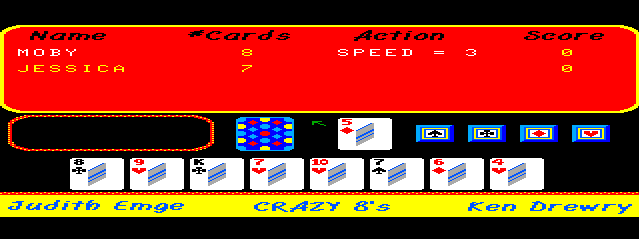 Crazy 8's (TRS-80 CoCo) screenshot: Discard a Card