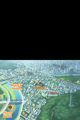 Inazuma Eleven 2: Blizzard (Nintendo DS) screenshot: The city map