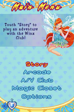 Winx Club: Mission Enchantix (Nintendo DS) screenshot: Main Menu