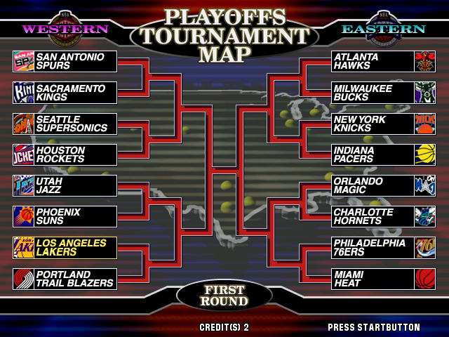 Virtua NBA (Arcade) screenshot: The tournament tree