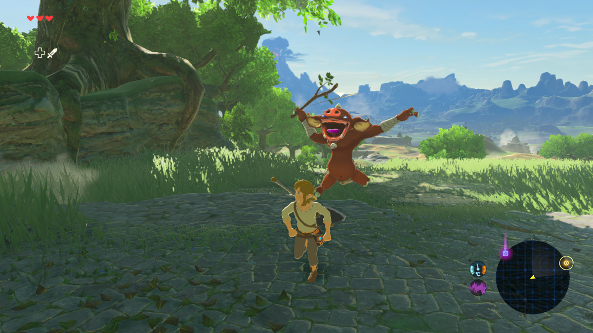 The Legend of Zelda: Breath of the Wild (Wii U) screenshot: At first, Link can be easily killed even by primitive Bokoblins