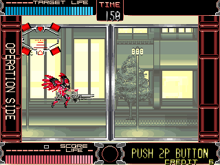 Operation Gunbuster (Arcade) screenshot: The first stage takes place inside a rising elevator