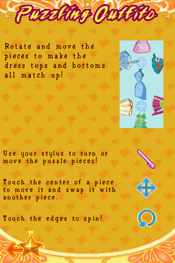 Winx Club: Mission Enchantix (Nintendo DS) screenshot: Puzzling Outfits instructions