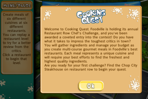 Cooking Quest (iPhone) screenshot: Introduction
