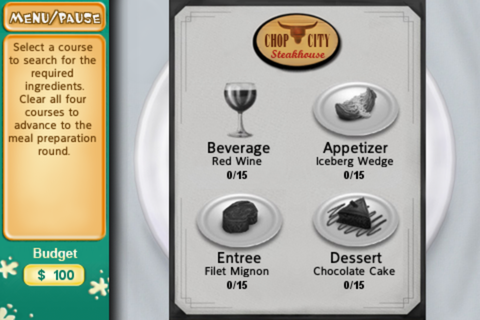 Cooking Quest (iPhone) screenshot: Select a course
