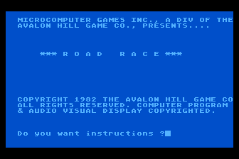 Roadracer Bowler (Atari 8-bit) screenshot: Road Race - Title Screen