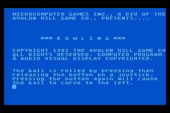 Roadracer Bowler (Atari 8-bit) screenshot: Bowling - Title Screen