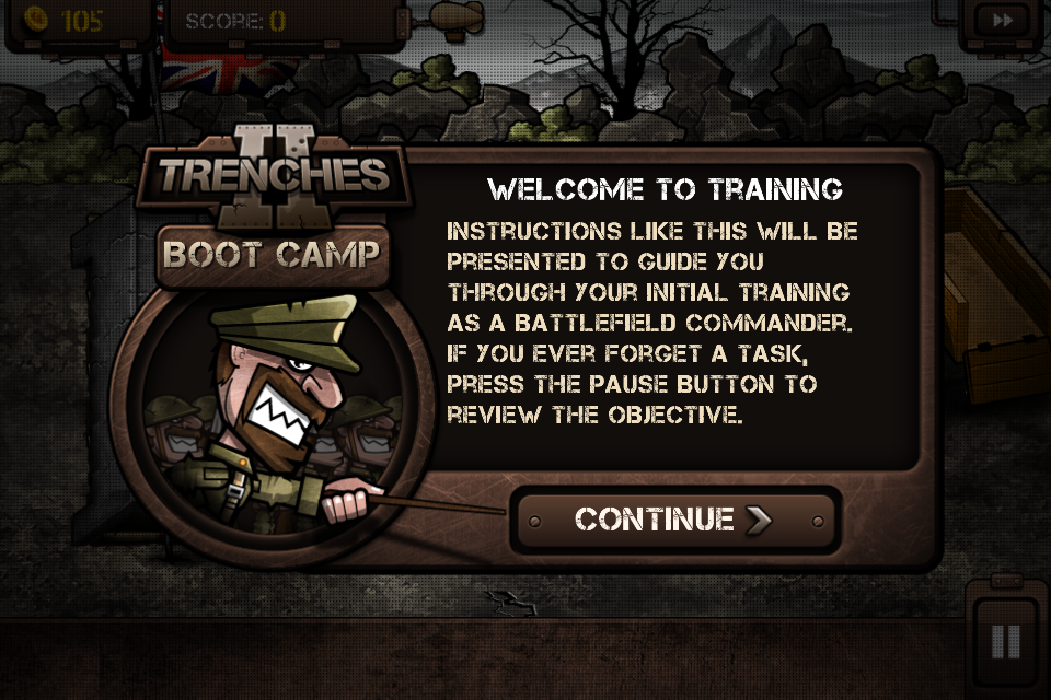 Trenches II (iPhone) screenshot: Starting out with a boot camp