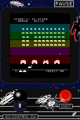 Space Invaders (iPhone) screenshot: Cellophane overlay