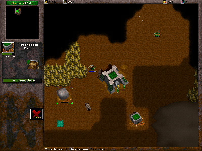 Wyrmsun (Windows) screenshot: Playing as the dwarves on a swamp terrain map.