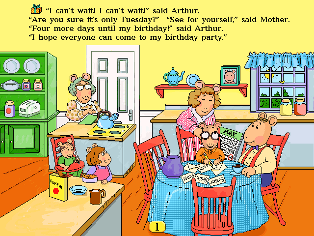 Arthur's Birthday (Windows 16-bit) screenshot: Page 1.