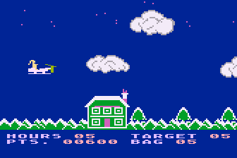 Special Delivery: Santa's Christmas Chaos (Atari 8-bit) screenshot: I Can Land on Larger Roofs