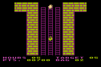 Special Delivery: Santa's Christmas Chaos (Atari 8-bit) screenshot: Climbing Down the Chimney