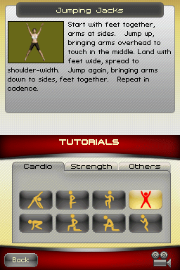 Jillian Michaels Fitness Ultimatum 2010 (Nintendo DS) screenshot: Tutorials - Cardio - Jumping Jacks