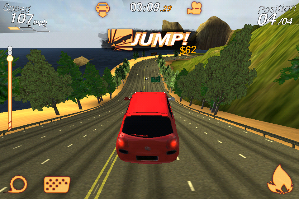Crazy Cars: Hit the Road (iPhone) screenshot: Making a jump