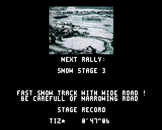 Rally Championships (Amiga) screenshot: Just before the race there is a short information about the track (ECS/AGA version)