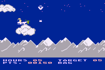 Special Delivery: Santa's Christmas Chaos (Atari 8-bit) screenshot: I Hit a Cloud and Lose a Present