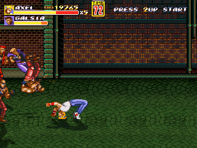 Streets of Rage Remake (Windows) screenshot: This throw can take out multiple enemies at once (2006 version).