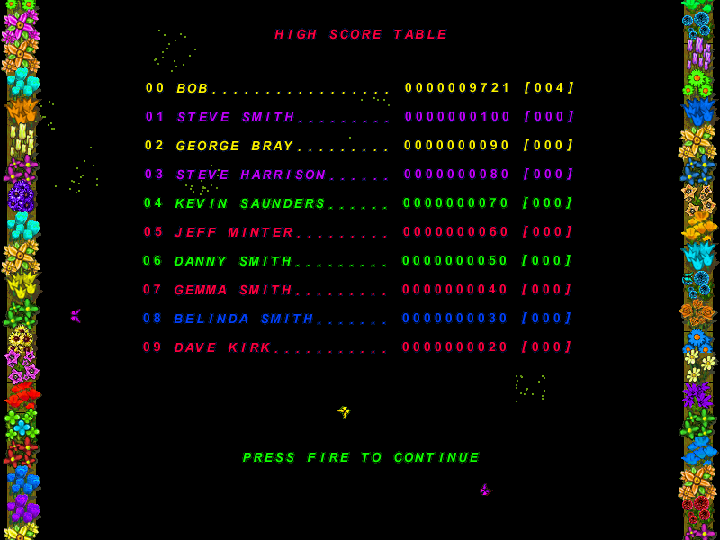Hover Bovver (Windows) screenshot: High score table
