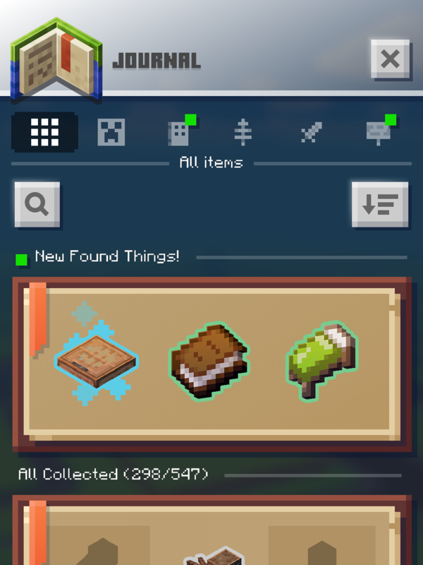 Minecraft Earth (iPad) screenshot: Found three new items during my last adventure.