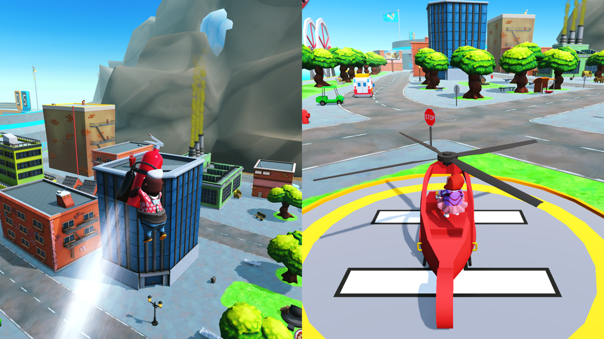 Totally Reliable Delivery Service (Windows) screenshot: Using extinguisher to fly